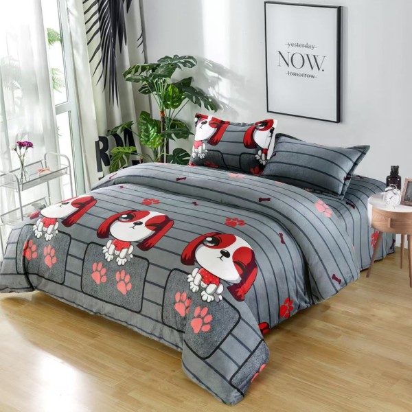 Lenjerie pat dublu, Super Pufoasa COCOLINO, 4 piese, Gri-Multicolor, catei, LDC-011