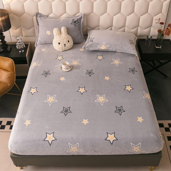 Cearsaf cu elastic COCOLINO, 180x200x25cm, plus 2 fete de perne, Gri-Galben, stele, HC-080