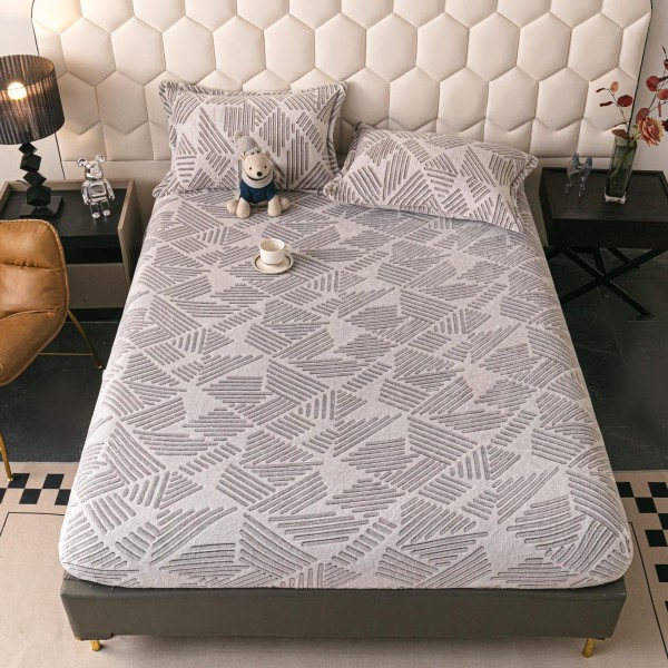 Cearsaf cu elastic COCOLINO, 180x200x25cm, plus 2 fete de perne, Gri-Bej, linii, HC-064