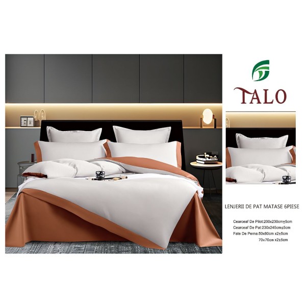 Lenjerie de pat din Matase, 6 Piese, Pat 2 Persoane, Alb, LMS-002