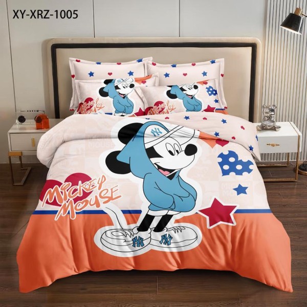 Lenjerie pat dublu, 6 piese, bumbac-finet, Roz-Multicolor, Mickey Mouse, LCC-002