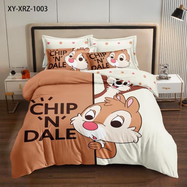Lenjerie pat dublu, 6 piese, bumbac-finet, Maro-Alb, Chip and Dale, LCC-005