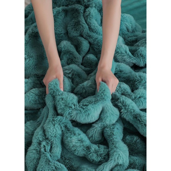 Lenjerie de pat, DeLuxe, cocolino tip blăniță iepure, 2 persoane, 6 piese, Verde, LCE-029