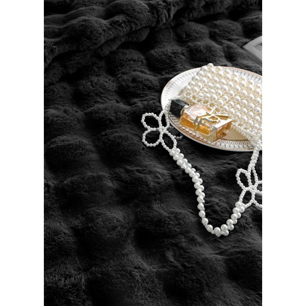 Lenjerie de pat, DeLuxe, cocolino tip blăniță iepure, 2 persoane, 6 piese, Negru, LCE-027