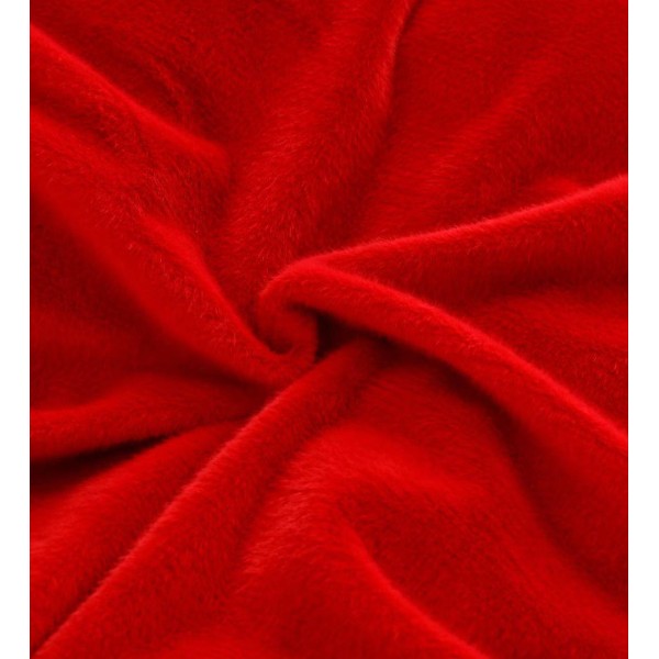 Lenjerie de pat, cu Broderie, Cocolino tip Blăniță Iepure, 2 Persoane, 6 Piese, cu ELASTIC, Rosu, LCE-078