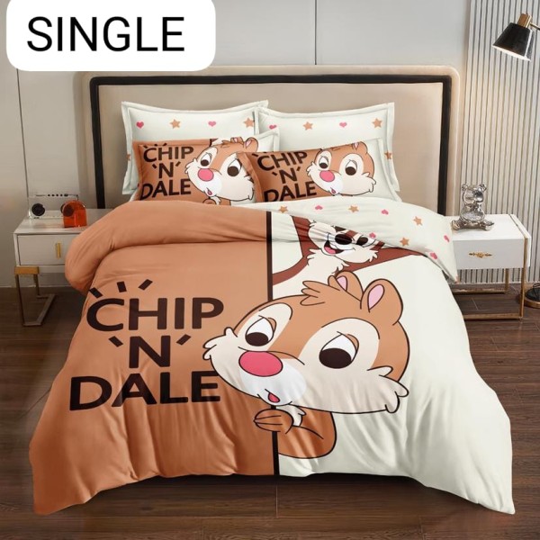 Lenjerie Pat, 1 Persoana, 4 piese, Bumbac Finet, Maro-Alb, Chip and Dale, LCC-013