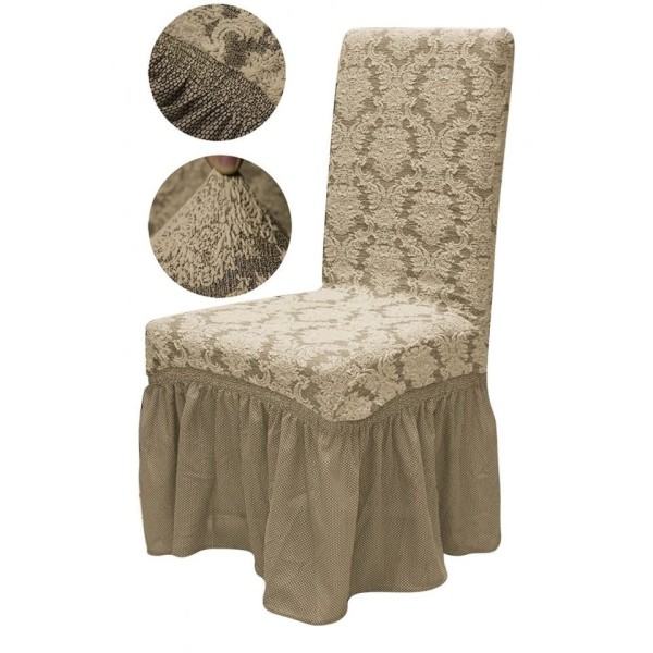 Set 6 Huse de Scaun Cu Volanase, model Jacquard, Bej, HSJ-029