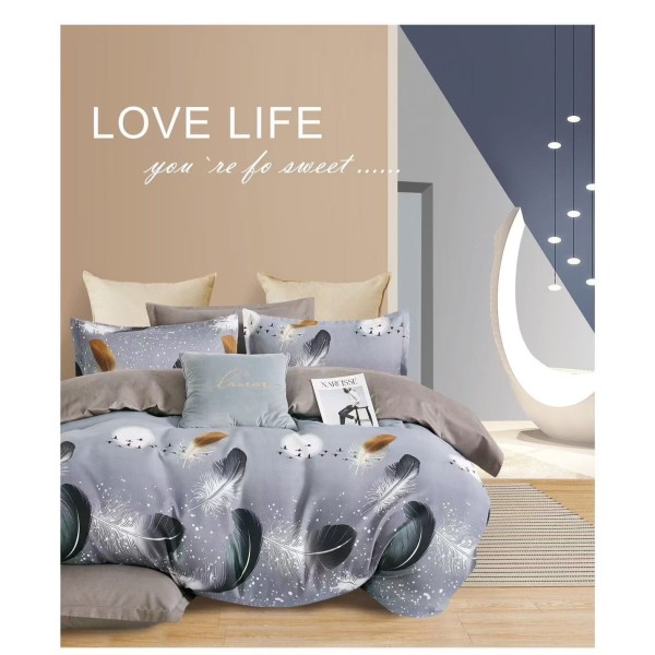 Set Lenjerie de Pat din Finet cu 2 Fete, 6 Piese, Pat 2 Persoane, Gri-Alb, pene, OLD-115