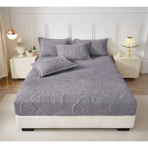 Cearsaf de Pat cu Elastic si 2 Fete de Perna, CoCoLiNo, 180x200x25cm, model FLUTURI, Gri inchis, HCT-014