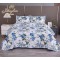 Cuvertura pentru pat dublu cu 2 fete, matlasata, Bumbac Satinat, Alb-Blue, flori, OCT-004