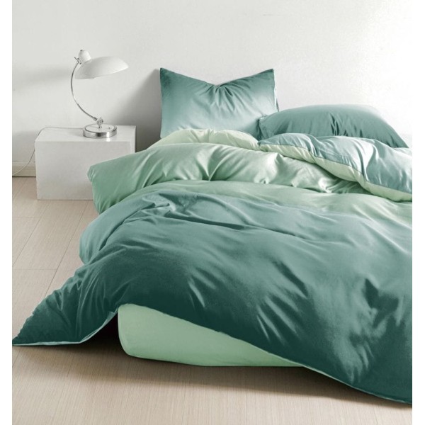 Lenjerie pat dublu, 4 piese, Bumbac Satinat Superior, Verde, degrade, OLBS-027