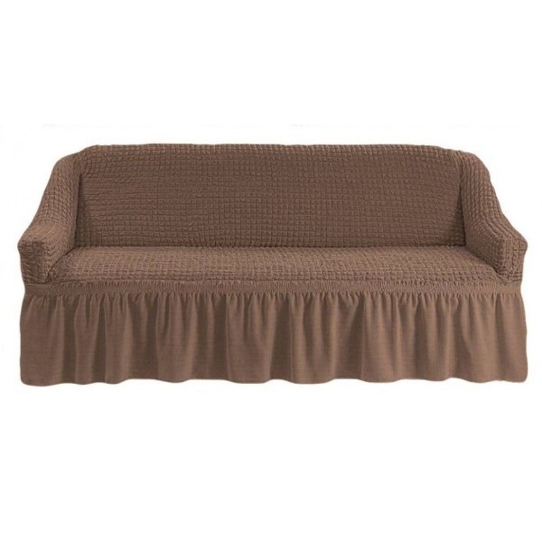 Husa Creponata cu Volan pentru Canapea 3 Locuri, Bej cacao cu lapte, HCV-019