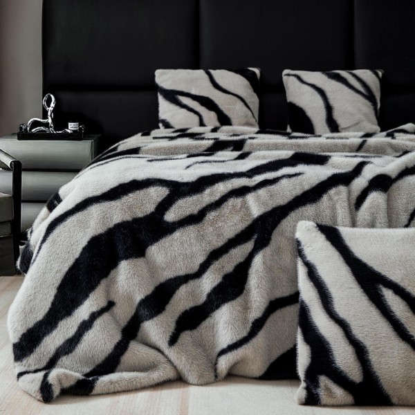 Patura din blana artificiala de Nurca cu fermoar + 2 fete de perna, Gri, PNB-005