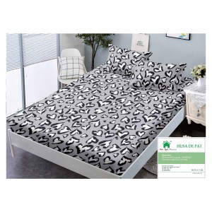 Cearsaf cu elastic, Bumbac FINET, 90x200cm, plus 2 fete de perne, Alb-Gri-Negru, animal print, HDF-109