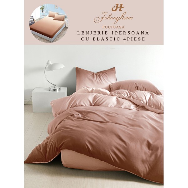 Lenjerie Finet, 4 Piese, Pat 1 persoana, cearsaf cu ELASTIC, Somon, degrade, LOP-048