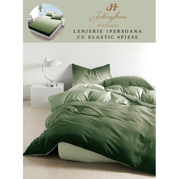 Lenjerie Finet, 4 Piese, Pat 1 persoana, cearsaf cu ELASTIC, Verde, degrade, LOP-053