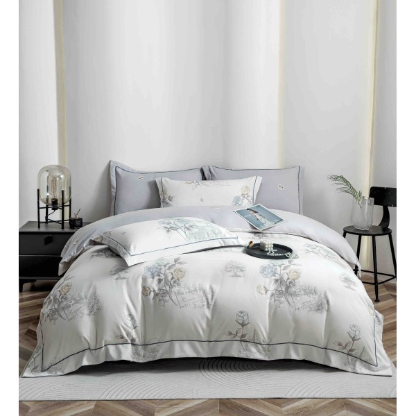 Lenjerie pat dublu, BUMBAC FINET, 6 piese, cu ELASTIC, Alb-Gri, flori, LPL-004 Lenjerie pat dublu, BUMBAC FINET, 6 piese, cu ELASTIC, Alb-Gri, flori, LPL-004