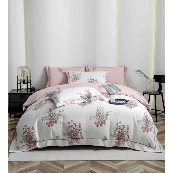Lenjerie pat dublu, BUMBAC FINET, 6 piese, cu ELASTIC, Alb-Roz, flori, LPL-005 Lenjerie pat dublu, BUMBAC FINET, 6 piese, cu ELASTIC, Alb-Roz, flori, LPL-005