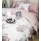 Lenjerie pat dublu, BUMBAC FINET, 6 piese, cu ELASTIC, Alb-Roz, flori, LPL-005