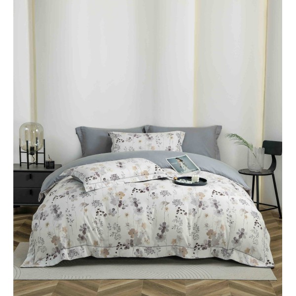 Lenjerie pat dublu, BUMBAC FINET, 6 piese, cu ELASTIC, Alb-Gri, flori, LPL-011 Lenjerie pat dublu, BUMBAC FINET, 6 piese, cu ELASTIC, Alb-Gri, flori, LPL-011