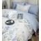 Lenjerie pat dublu, BUMBAC FINET, 6 piese, cu ELASTIC, Alb-Blue, flori, LPL-016