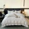 Lenjerie pat dublu, BUMBAC FINET, 6 piese, cu ELASTIC, Gri-Crem, patrate, LPL-019