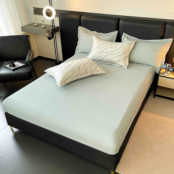 Lenjerie pat dublu, BUMBAC FINET, 6 piese, cu ELASTIC, Vernil-Crem, LPL-023