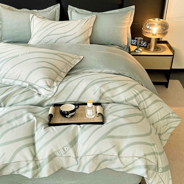 Lenjerie pat dublu, BUMBAC FINET, 6 piese, cu ELASTIC, Vernil-Crem, LPL-023