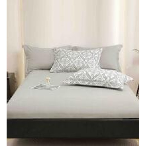 Lenjerie pat dublu, BUMBAC FINET, 6 piese, cu ELASTIC, Alb-Blue, flori, LPL-028