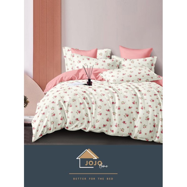 Set Lenjerie de Pat din Finet cu 2 Fete, 6 Piese, Pat 2 Persoane, Alb-Roz, flori, LDF-111