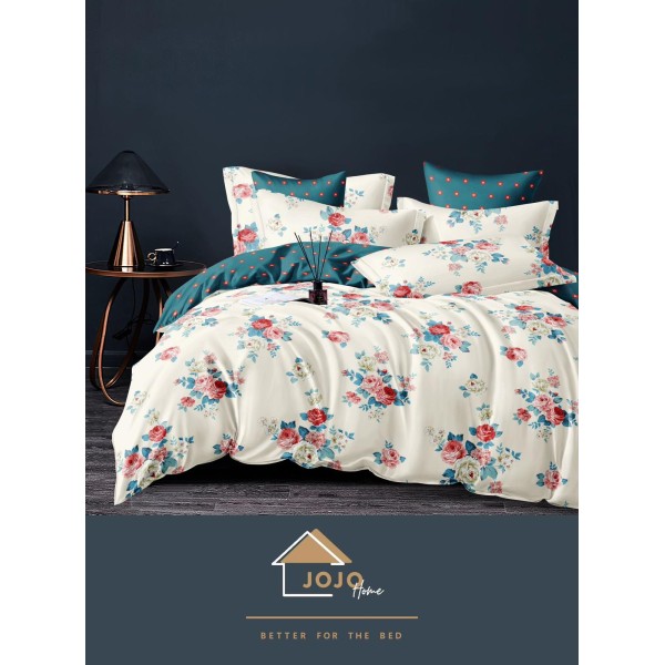 Set Lenjerie de Pat din Finet cu 2 Fete, 6 Piese, Pat 2 Persoane, Alb-Multicolor, flori, LDF-031