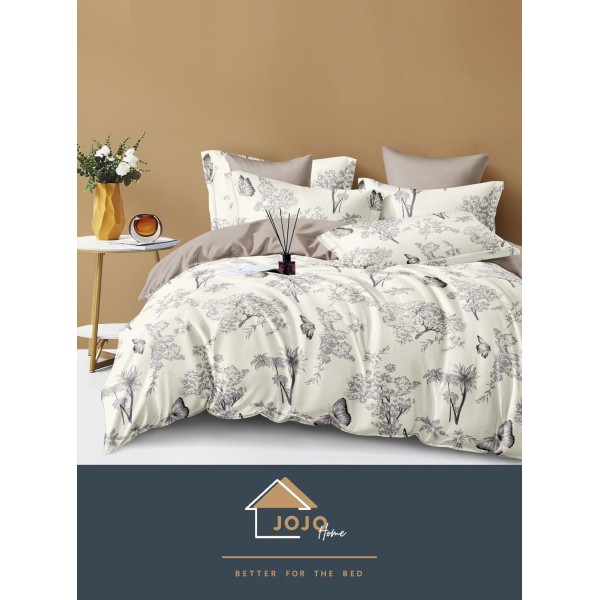 Set Lenjerie de Pat din Finet cu 2 Fete, 6 Piese, Pat 2 Persoane, Alb-Gri, flori, LDF-115