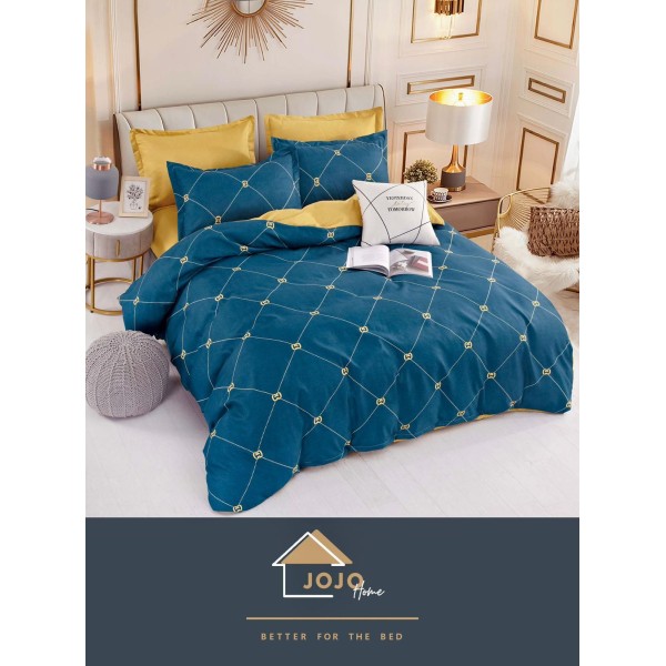 Set Lenjerie de Pat din Finet cu 2 Fete, 6 Piese, Pat 2 Persoane, Verde-Galben, romburi, LDF-101