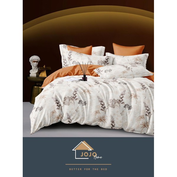 Set Lenjerie de Pat din Finet cu 2 Fete, 6 Piese, Pat 2 Persoane, Alb-Maro, frunze, LDF-102