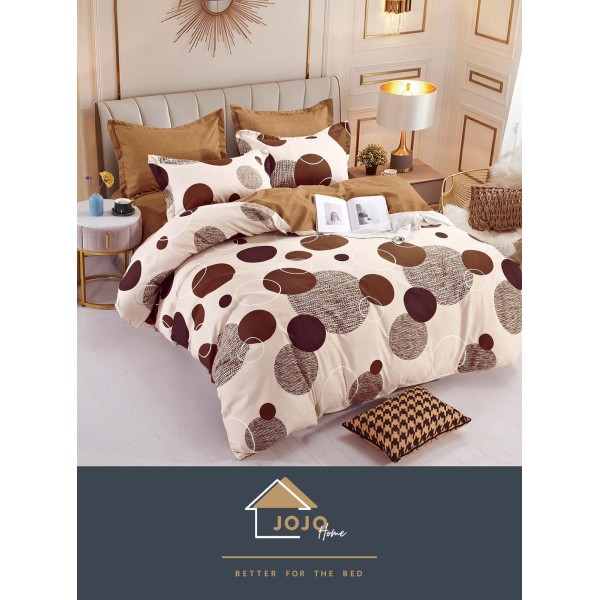 Set Lenjerie de Pat din Finet cu 2 Fete, 6 Piese, Pat 2 Persoane, Crem-Maro, cercuri, LDF-061