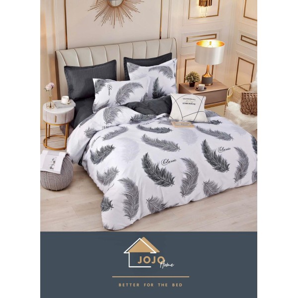 Set Lenjerie de Pat din Finet cu 2 Fete, 6 Piese, Pat 2 Persoane, Alb-Gri, pene, LDF-095