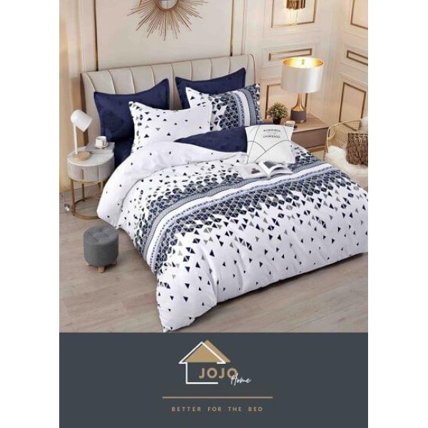 Set Lenjerie de Pat din Finet cu 2 Fete, 6 Piese, Pat 2 Persoane, Albastru-Alb, romburi, LDF-100