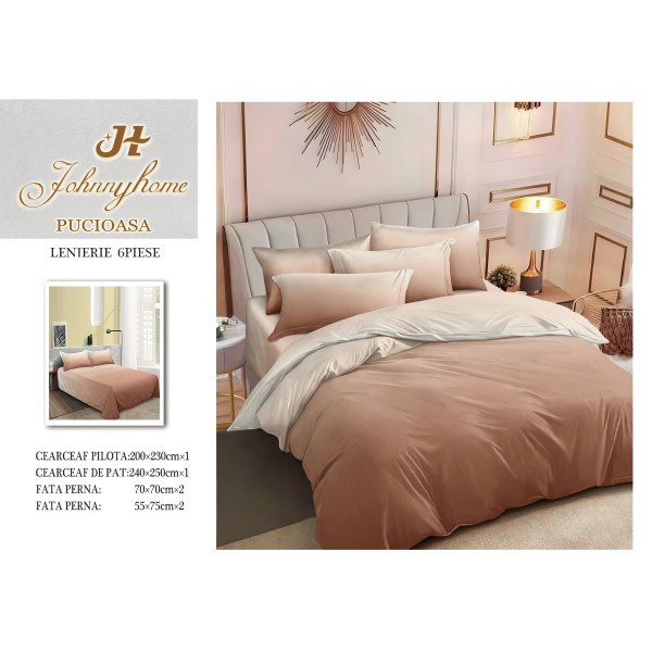 Set Lenjerie de Pat din Finet cu 2 Fete, 6 Piese, Pat 2 Persoane, Bej, degrade, LDF-046