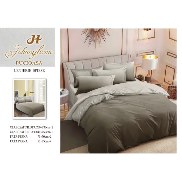 Set Lenjerie de Pat din Finet cu 2 Fete, 6 Piese, Pat 2 Persoane, Kaki, degrade, LDF-094