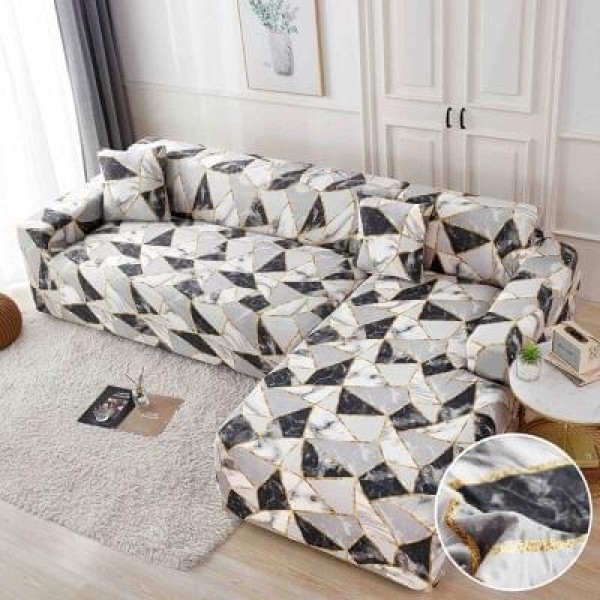 Husă elastică pentru colțar – protecție modernă și ajustare perfectă, Gri, model forme geometrice, HCM-020