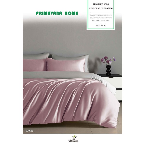 Set Lenjerie Pat Dublu Bumbac Satinat 4 Piese cu Elastic – Lila, LFS-013