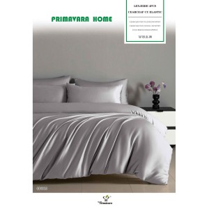 Set Lenjerie Pat Dublu Bumbac Satinat 4 Piese cu Elastic – Gri, LFS-118