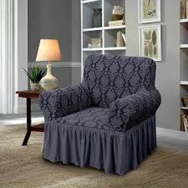 Set 2 huse elastice pentru fotolii, model Jacquard cu volanas, Gri inchis, HCJ-025