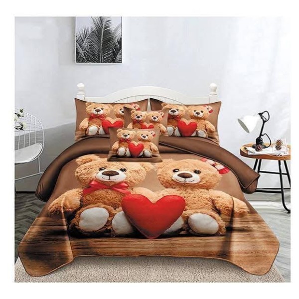 Set Lenjerie de Pat din Finet cu 2 Fete, 6 Piese, Pat 2 Persoane, Maro-Bej, ursulet, LDF-131