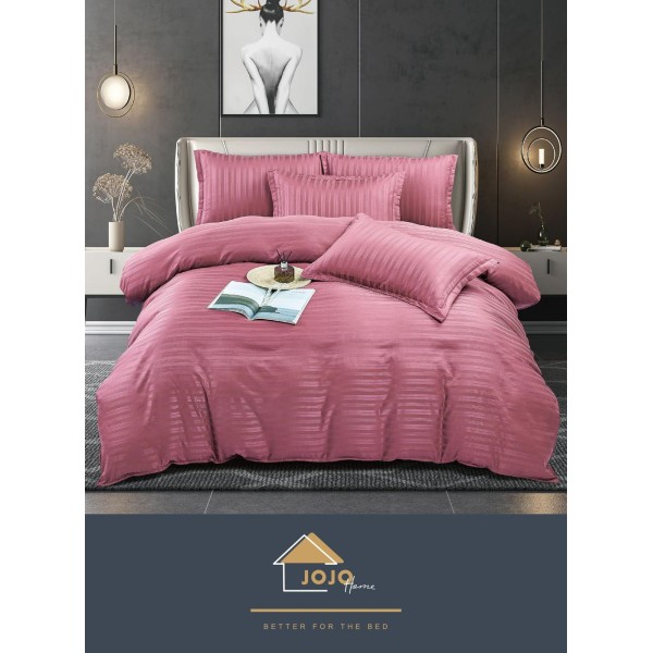 Lenjerie pat dublu, Damasc, 6 piese, Jojo, Roz inchis, LDS-036
