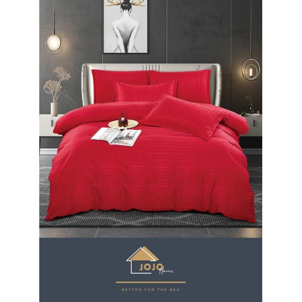 Lenjerie pat dublu, Damasc, 6 piese, Jojo, Rosu, LDS-035