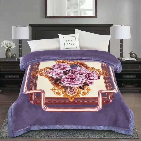 Patura Cocolino dubla si pufoasa perfecta pentru sezonul rece 200 x 230 cm, Mov-Multicolor, flori, PCM-041