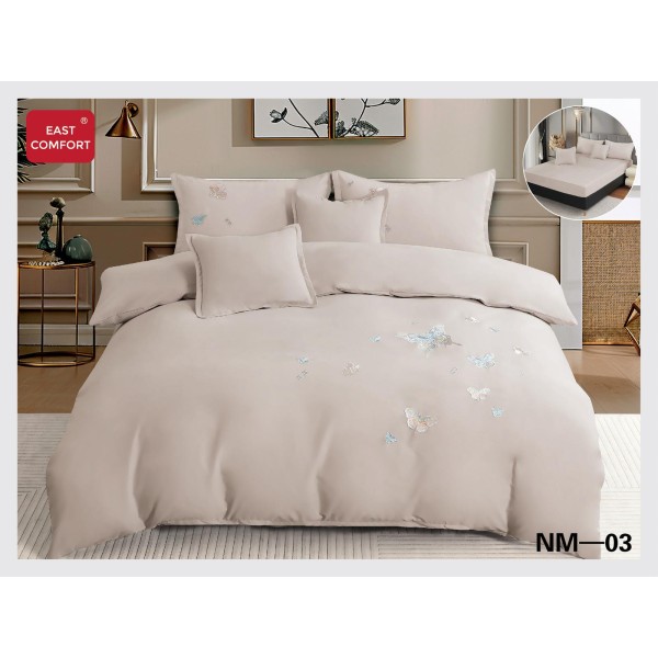 Lenjerie pat dublu, Catifea Deluxe, cu broderie, 6 Piese, cu ELASTIC, Cenusiu, LCI-031