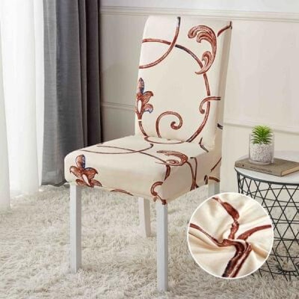 Set 6 huse universale pentru scaun, Crem-Maro, frunze, HSJ-001