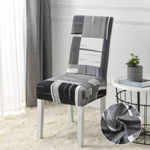 Set 6 Huse Universale pentru Scaun Elastice – Model Gri, Alb și Negru Geometric, HSJ-043